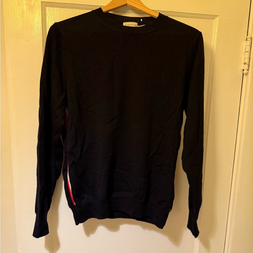 Moncler Black Crewneck Sweater with Red Accent